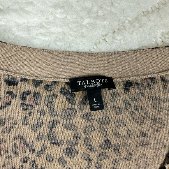 Talbots Cardigan Sweater Womens Sz Large Brown Black Leopard Print Wool Blend - Picture 6 of 7